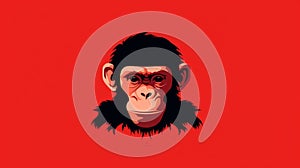 Minimalistic Chimpanzee Illustration On Red Background