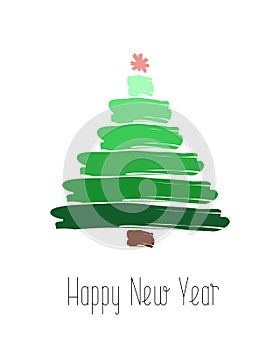 Minimalistic Christmas greeting card design. Simple hand drawn spruce tree.