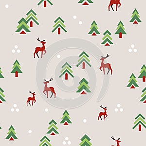 Minimalistic Christmas Pineforest with Deer on light background