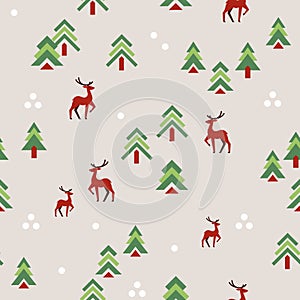 Minimalistic Christmas Pineforest with Deer on light background photo