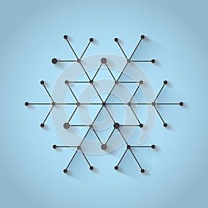 Minimalistic christmas snowflake on blue background with shadow. Simply low poly winter theme