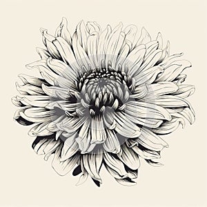 Minimalistic Chrysanthemum Flower Tattoo Style Illustration