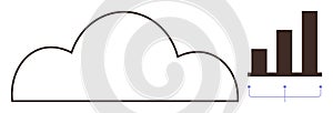 Cloud Computing Concept with Data Analytics Represented by Simple Cloud Outline and Growth Chart
