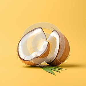 Minimalistic Coconut Design On Light Yellow Background photo