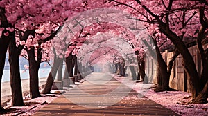 Minimalistic Colorful Pink Tree Tunnel