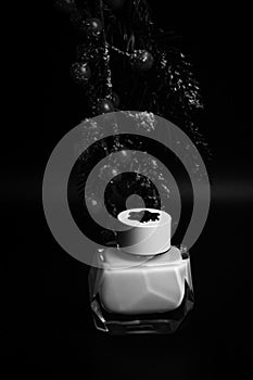 Minimalistic composition of perfume bottles with a smooth surface.