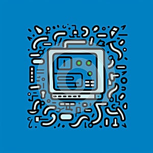Minimalistic Computer Icon In Keith Haring Style