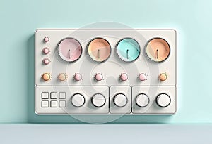 A minimalistic control panel or interface design. Template for web online app dashboard. Set of Buttons, Dials, Knobs on neutral