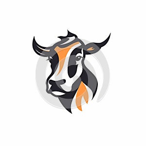 Minimalistic Cow Head Logo Design In Orange And Black