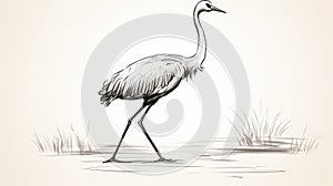 Minimalistic Crane Sketch: Classical Proportions With Eastern Brushwork