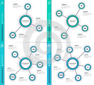 Minimalistic creative 3-6 infographic charts, schemes, designs.