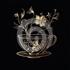 Minimalistic cup of tea on black background