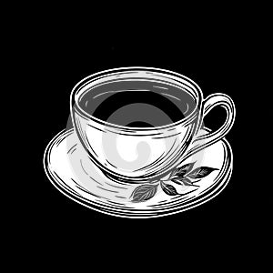 Minimalistic cup of tea on black background