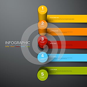 Minimalistic dark five steps template with cylindric circle steps