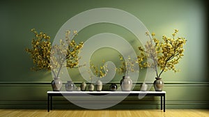 Minimalistic Daz3d Inspired Vases With Dark Green Wall photo