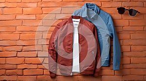 Minimalistic Elegance: Men\'s Jackets On Orange Brick Background