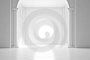 Minimalistic Empty White Room with Big Round Window