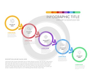 Minimalistic five steps diagonal elements template with circles