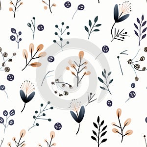 Minimalistic Floral Botanical Pattern Design With Hand Drawn Earthy Organic Shapes