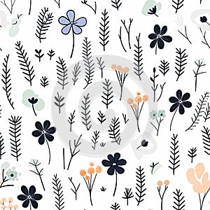 Minimalistic Floral Botanical Pattern On White Background