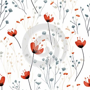 Minimalistic Floral Botanical Pattern On White Background