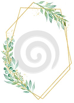 Minimalistic floral decorative frame watercolor raster illustration