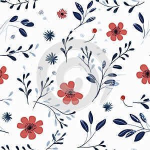 Minimalistic Floral Pattern With Blue And Red Berries photo