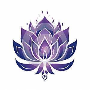 Minimalistic Folk Art: Royal Purple Lotus Flower On White Background