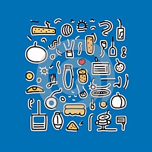 Minimalistic Food Icons In Keith Haring Style