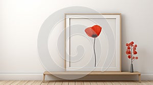 Minimalistic Framed Poppy Flower On Shelf: Digital Minimalism In Realistic Interiors