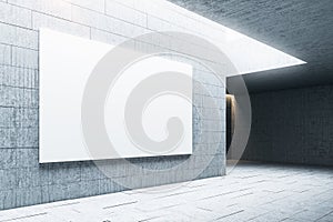 Minimalistic gallery interior with empty billboard wall