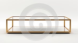 Minimalistic Gold Chrome Rectangle Coffee Table On White Background photo