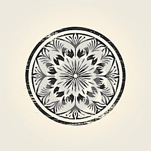 Minimalistic Gothic Floral Design Stamp - Vintage Intaglio Illustration