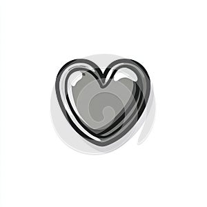 A Simple Gray Heart Icon with a Reflective Surface and Outline
