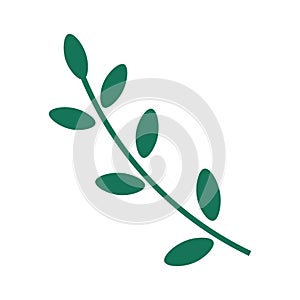 Minimalistic green decorative branch. Cute hand drawn herbal elements. Botanical twig with leaves. Vector isolated