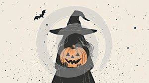 Minimalistic Halloween Witch Postcard