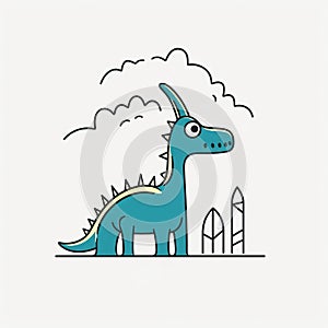 Minimalistic Hand Drawn Cartoon Dinosaur With Crown In Basquiat Style