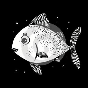 Minimalistic Hand-drawn Fish Illustration On Black Background