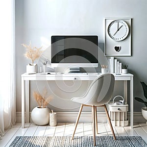 Minimalistic home office setup. GenerativeAI photo