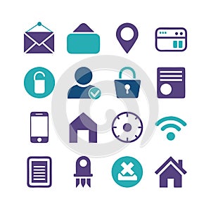 Minimalistic icons representing various web and app functions