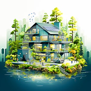 minimalistic illustration modular energy-saving house