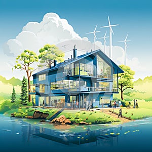 minimalistic illustration modular energy-saving house