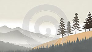 minimalistic image of pine forest grow on mountain slope