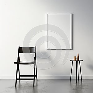 Minimalistic Industrial Design: Empty Room With Chair And Black Frame Mockup