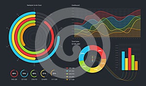 Minimalistic infographic template with flat design daily statistics graphs, dashboard, pie charts. EPS 10 photo