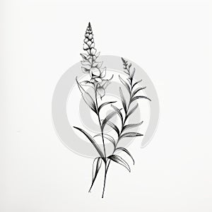 Minimalistic Ink Drawing Of A Botanical Campanula Poscharskyana Flower