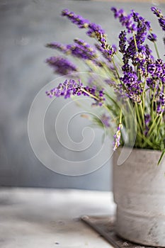 Minimalistic interior decor with lavandula flowers photo