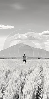 Minimalistic Japanese Angura Kei Conceptual Portraiture: Person Walking In The Field