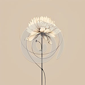 Minimalistic Line Drawing Of A Surrealistic Flower On Beige Background