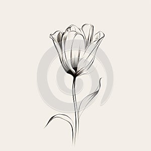 Minimalistic Line Drawing Of A Tulip In Hazy Romanticism Style